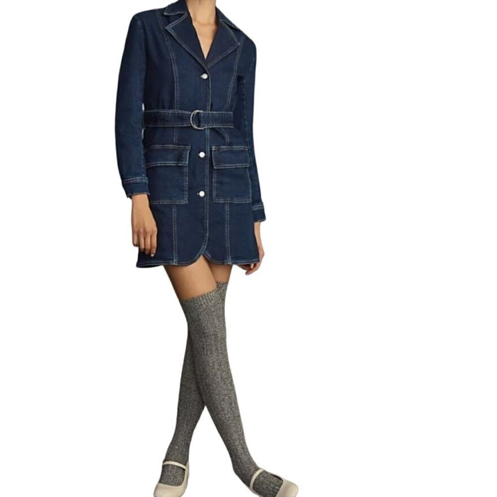 Anthropologie Pilcro NWT Denim Belted Blazer Dress Size XS